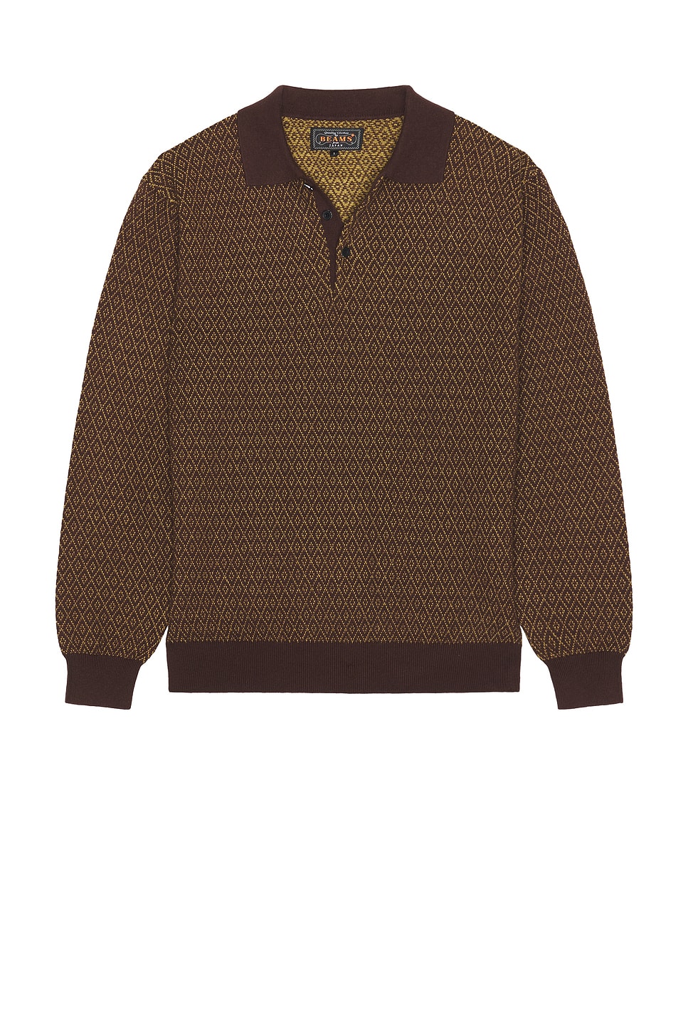 Image 1 of Beams Plus Knit Polo Diamond Pattern in Brown