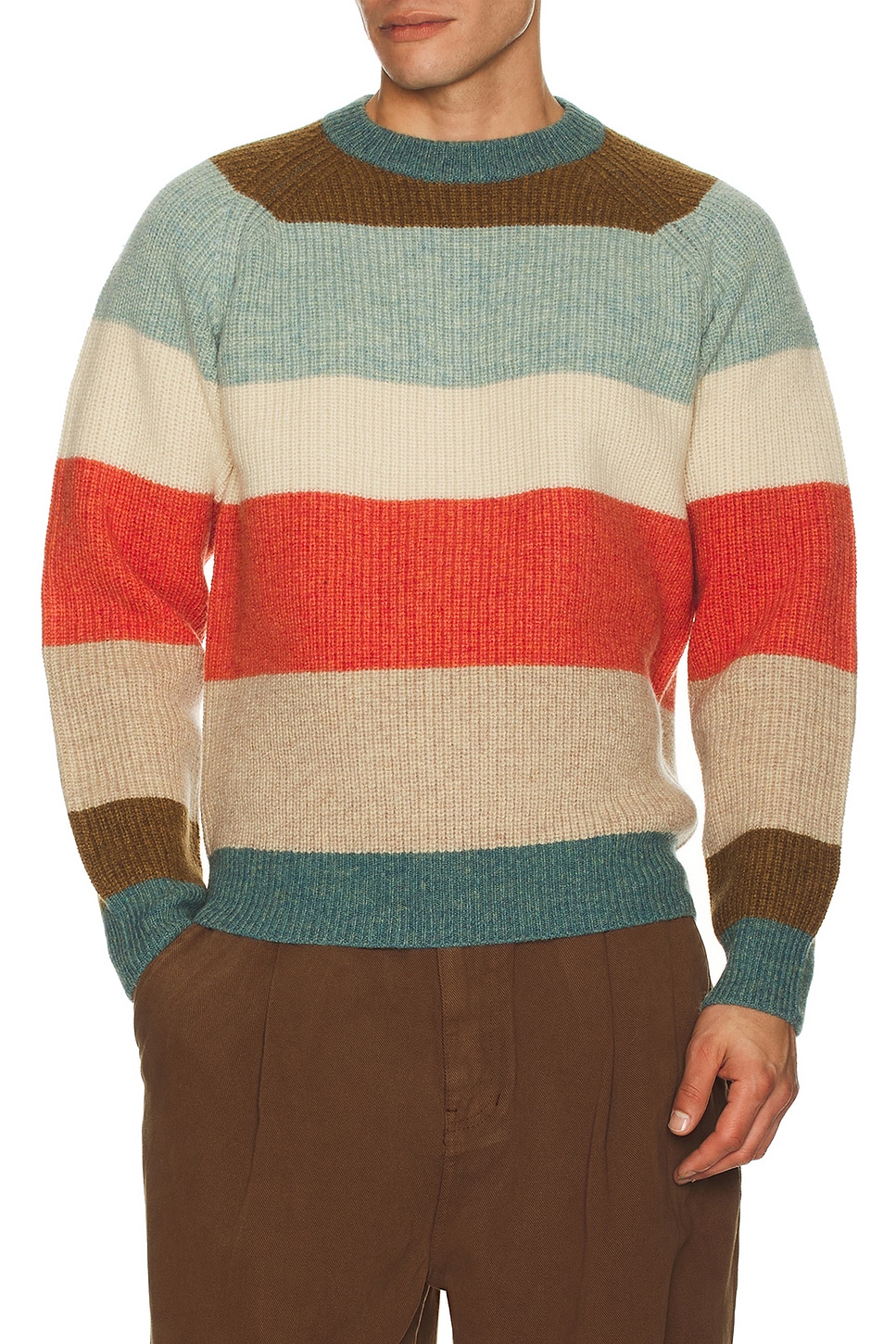 Image 1 of Beams Plus Crew Multi Stripe 5g Sweater in Multi