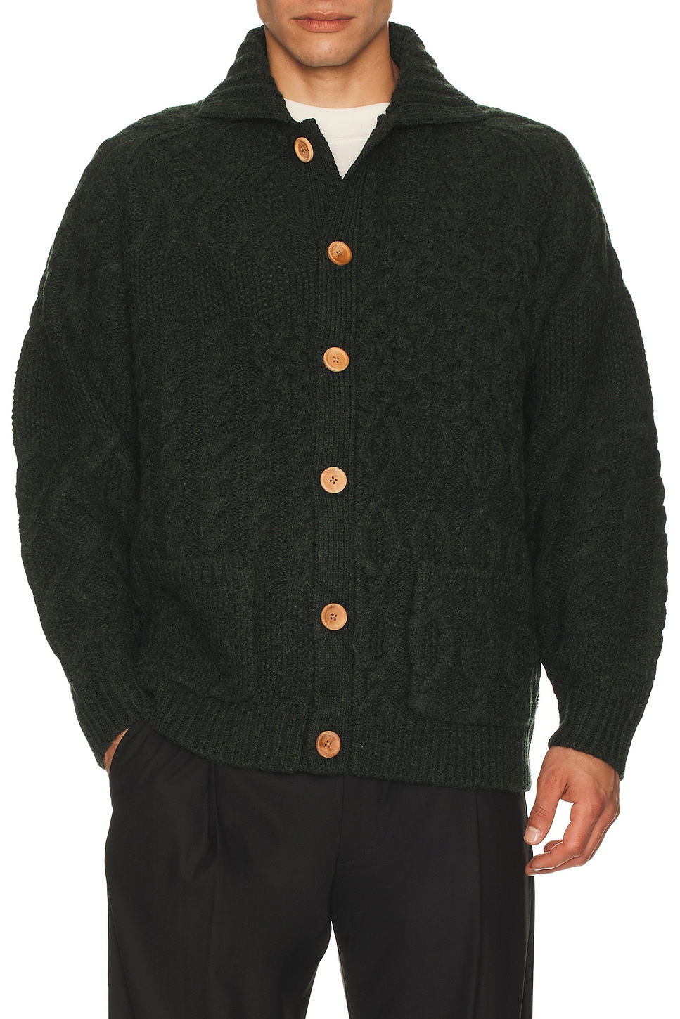 Image 1 of Beams Plus Cardigan Alan Patchwork in Green