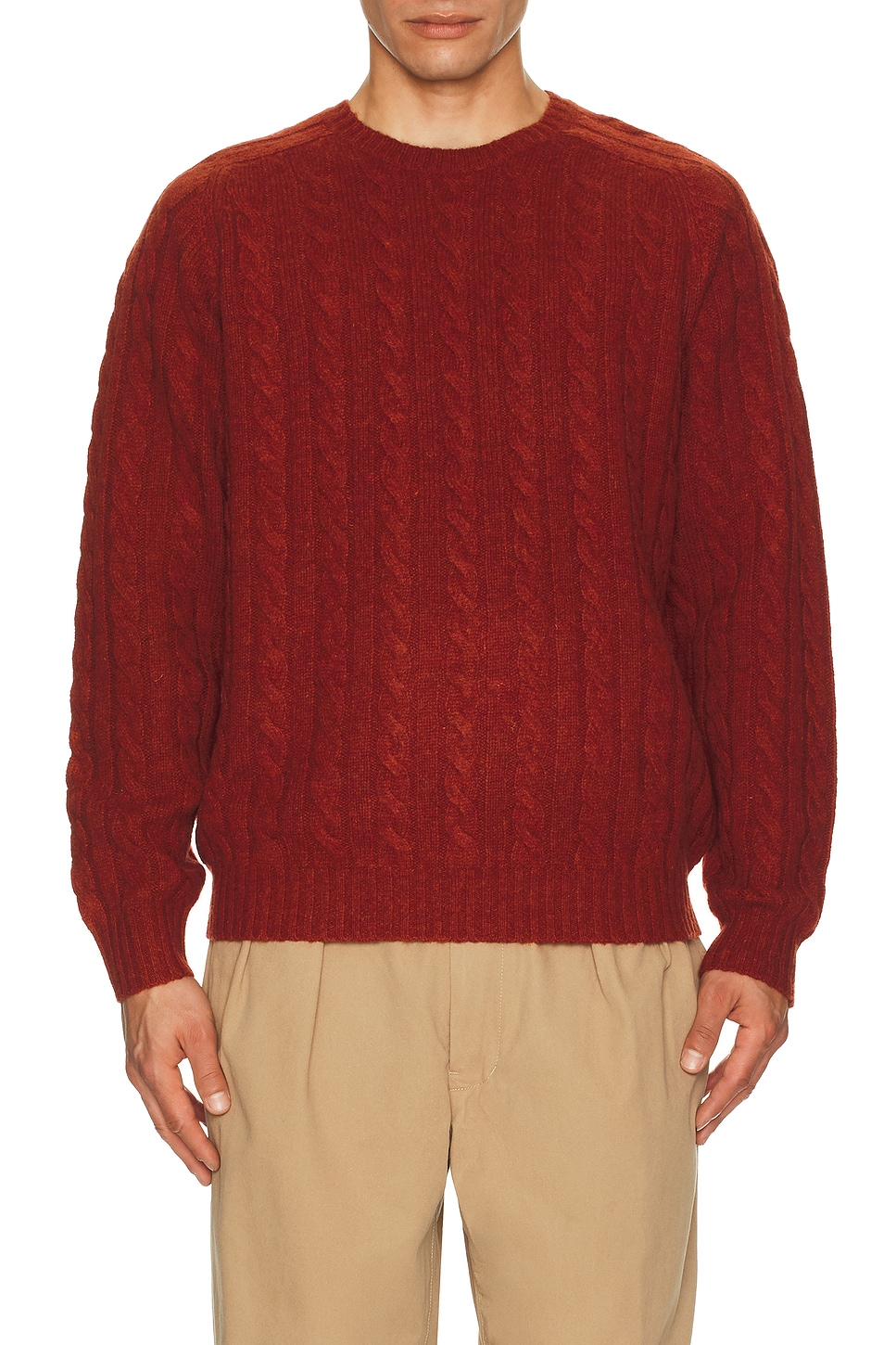 Image 1 of Beams Plus Crew Cable 5g Sweater in Brick