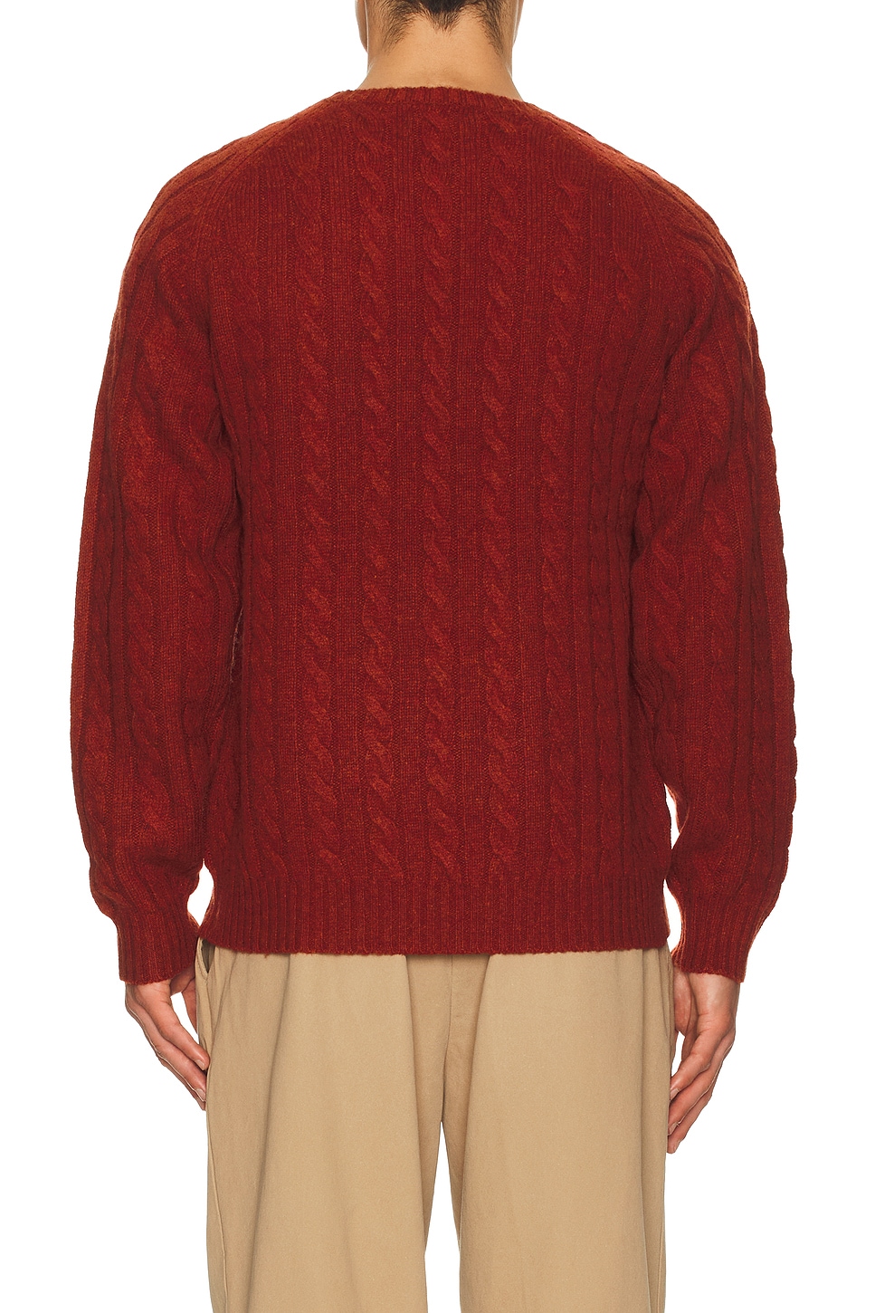 Beams Crew Cable 5g Sweater In Burgundy