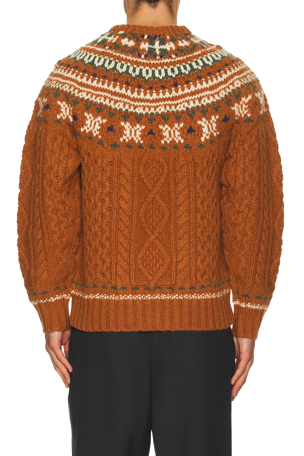 Beams Crew Nordic Cable Sweater In Brown