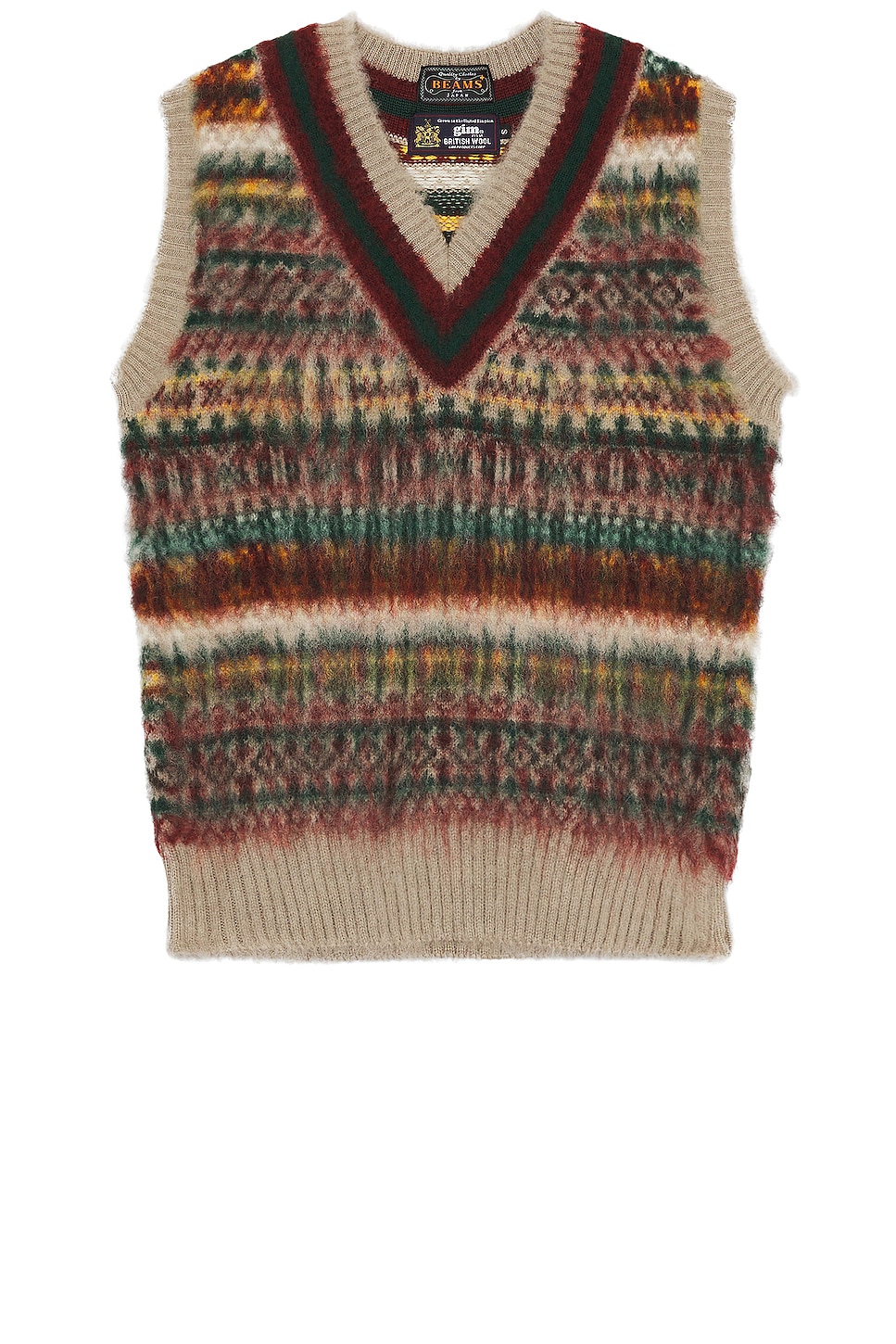 Image 1 of Beams Plus Beams Plus  Gim Cricket Fair Isle Vest British Wool 5g in Beige
