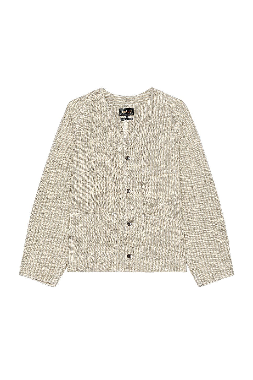 Image 1 of Beams Plus Engineer Jacket Linen Hickory Stripe in Natural
