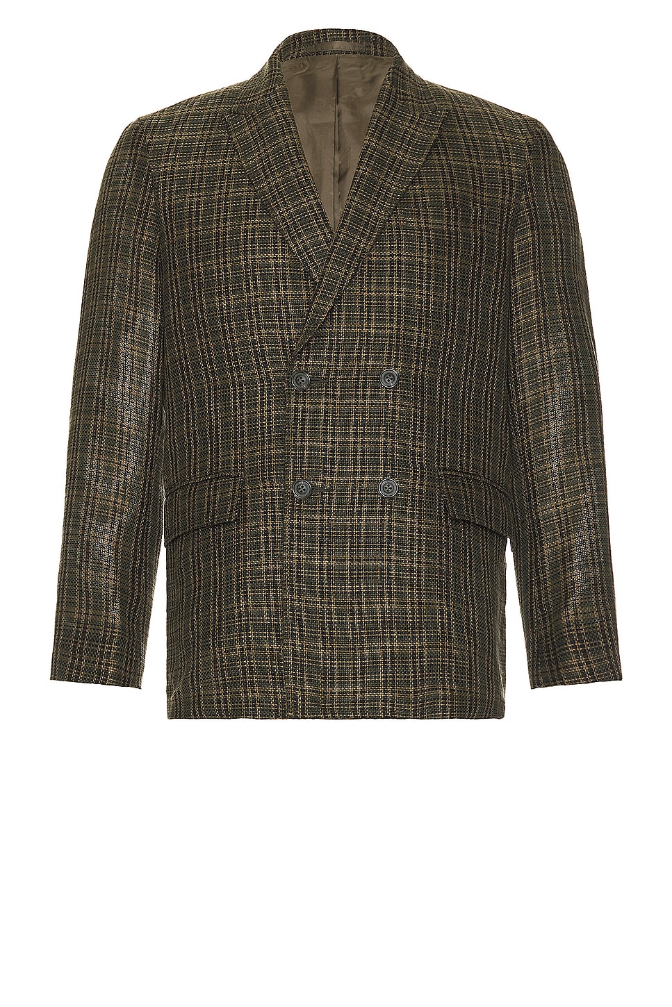 Image 1 of Beams Plus 4b Double Breasted Linen Mesh Plaid in Olive