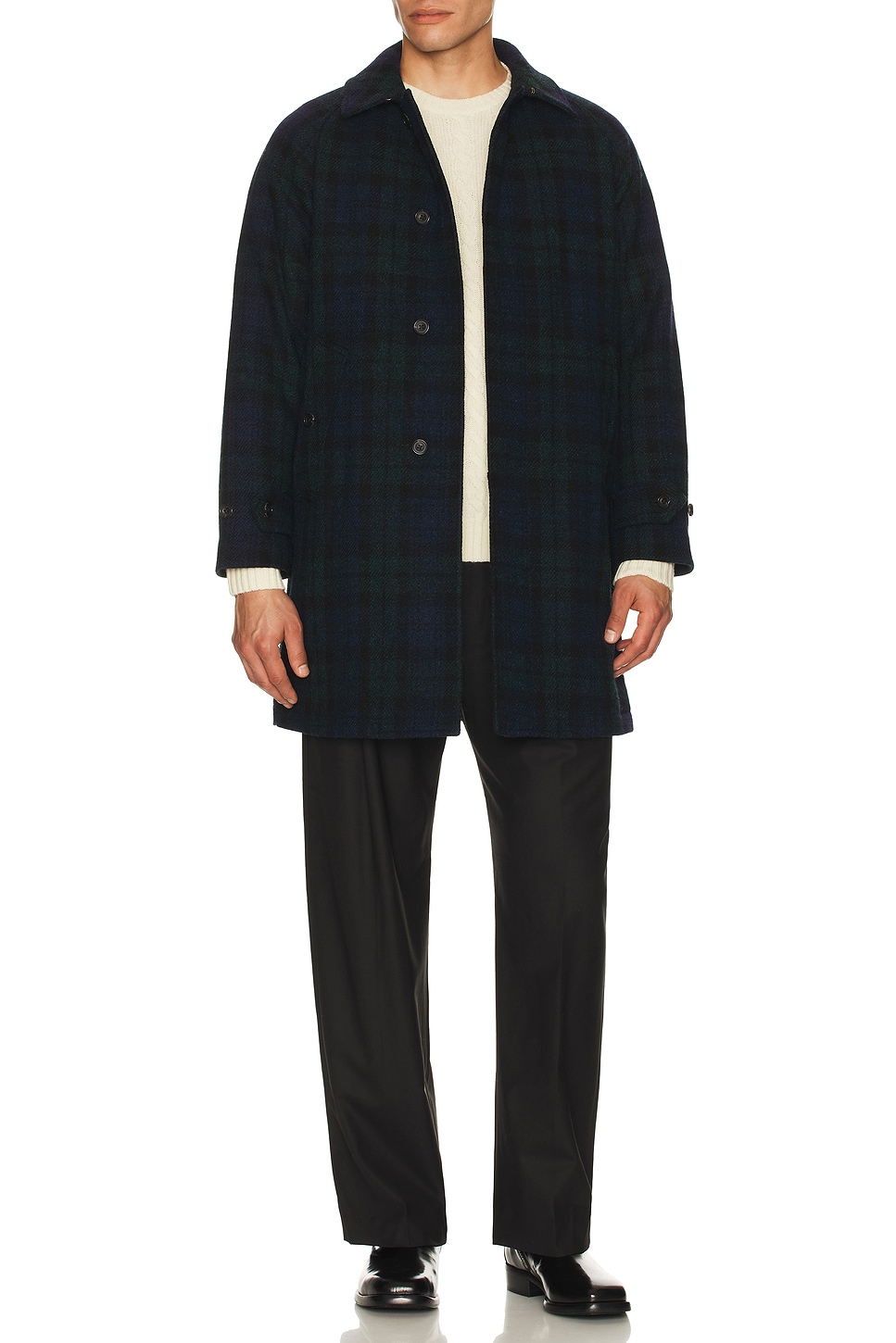 Image 1 of Beams Plus Bal Collar Coat Harris Tweed in Black Watch