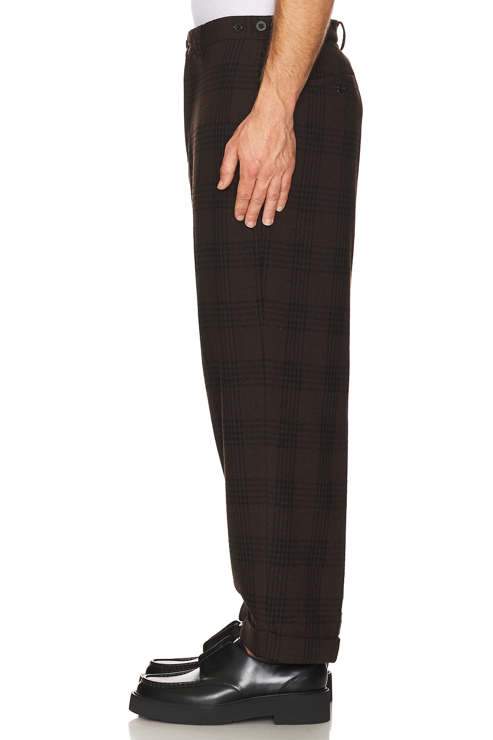 Image 1 of Beams Plus Ivy Trousers Wide Recycle Wool Plaid in Brown
