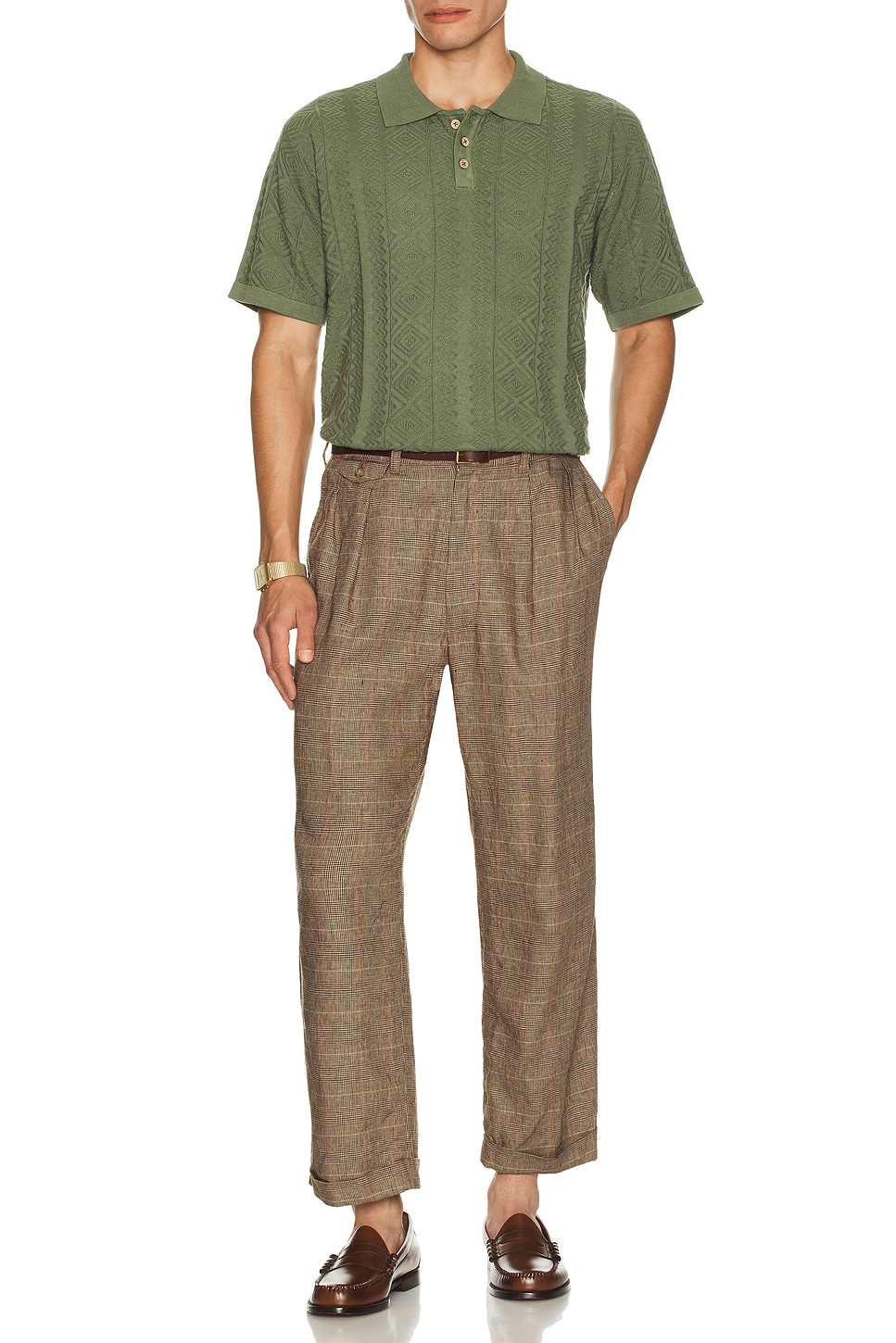 Image 1 of Beams Plus 2 Pleats Trousers in Glen Plaid Pen Stripe