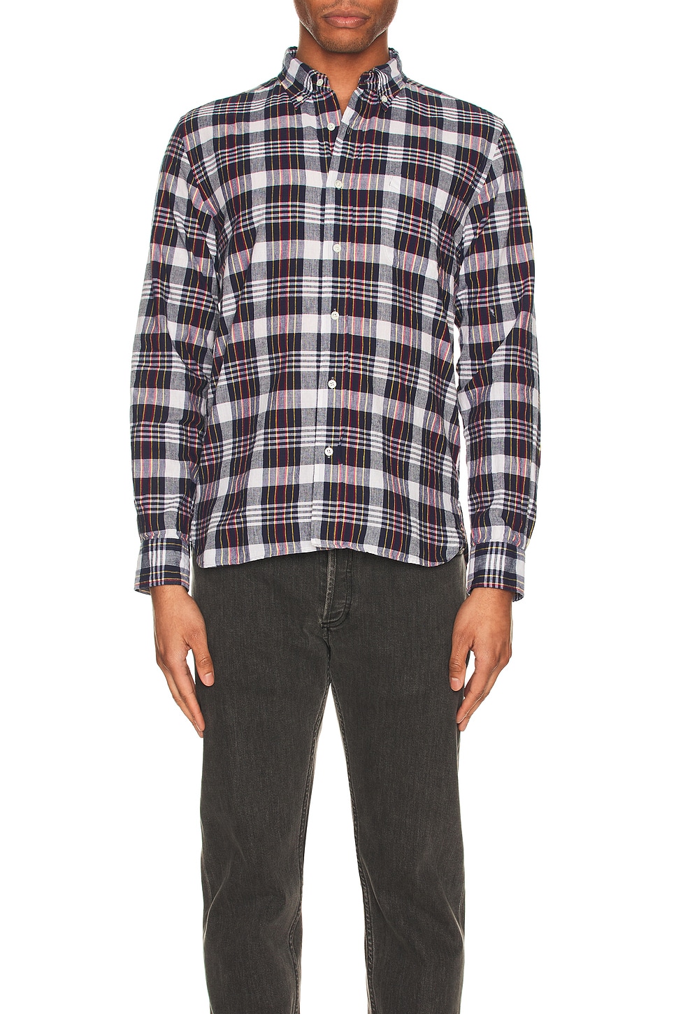 Image 1 of Beams Plus Indian Madras Shirt in Navy