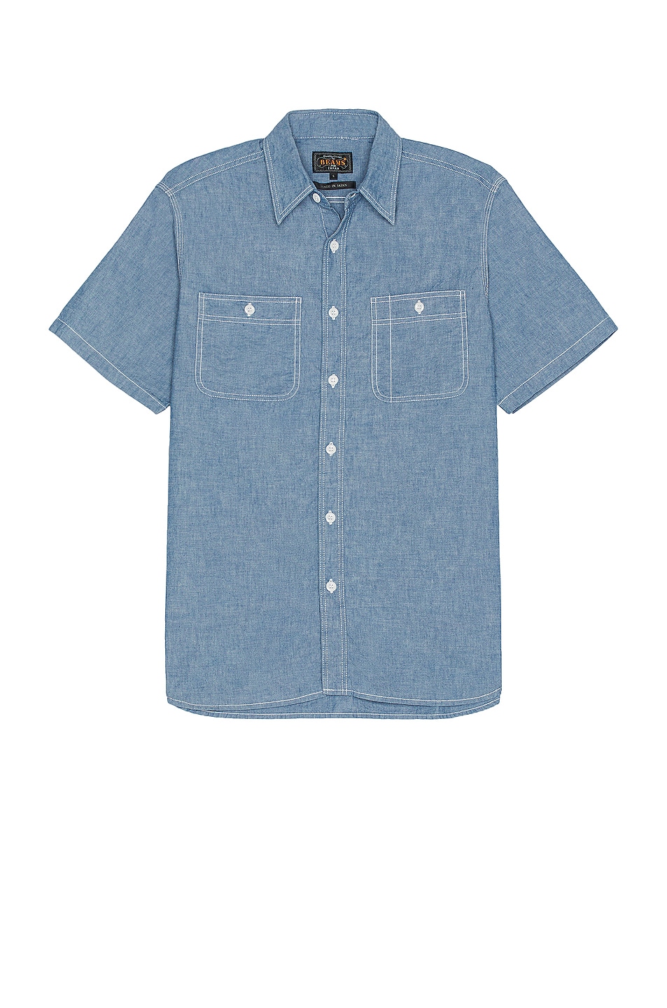 Image 1 of Beams Plus Chambray Short Sleeve Shirt in Sax