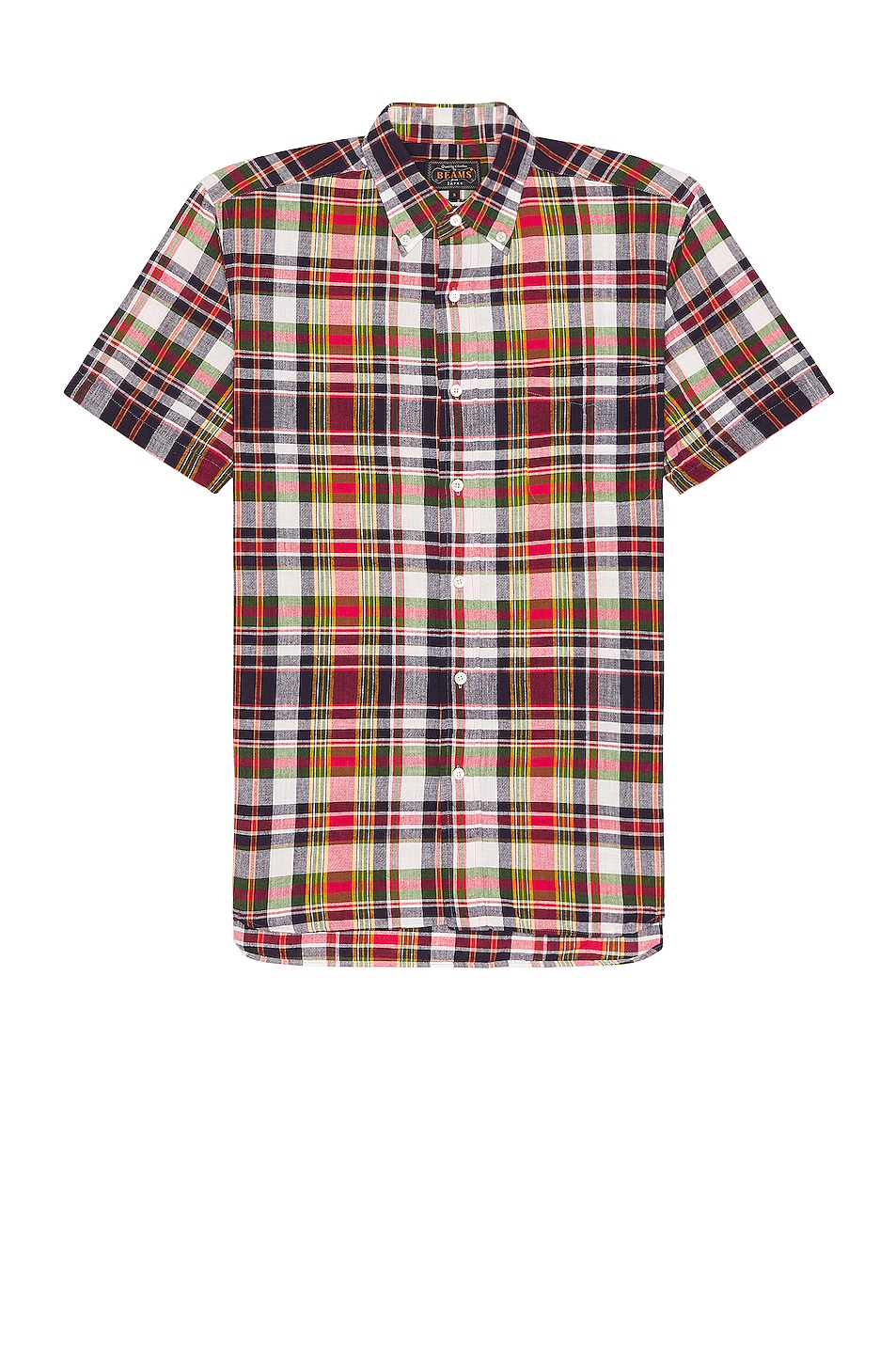 Image 1 of Beams Plus B.d. Short Sleeve Indian Madras Shirt in Navy