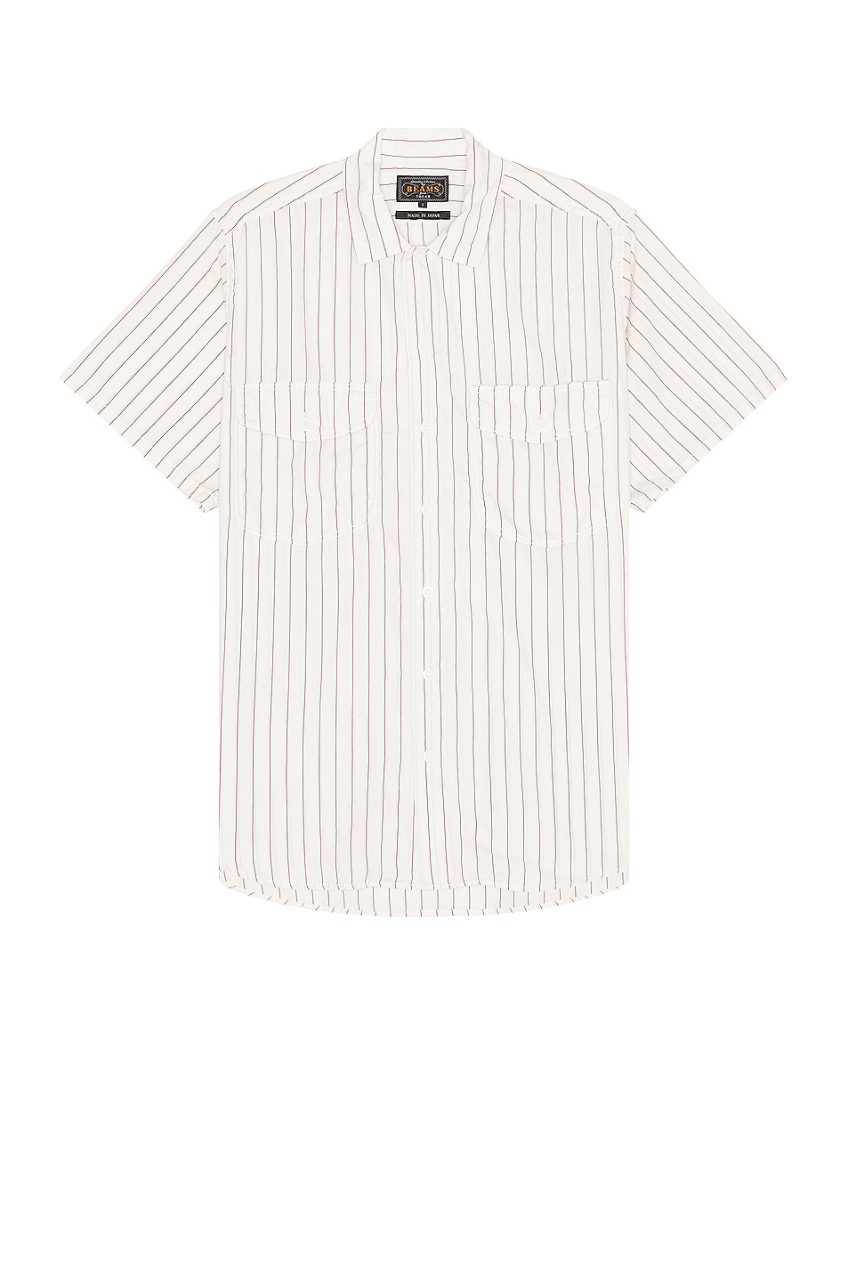 Image 1 of Beams Plus Work Short Sleeve Stripe Shirt in White