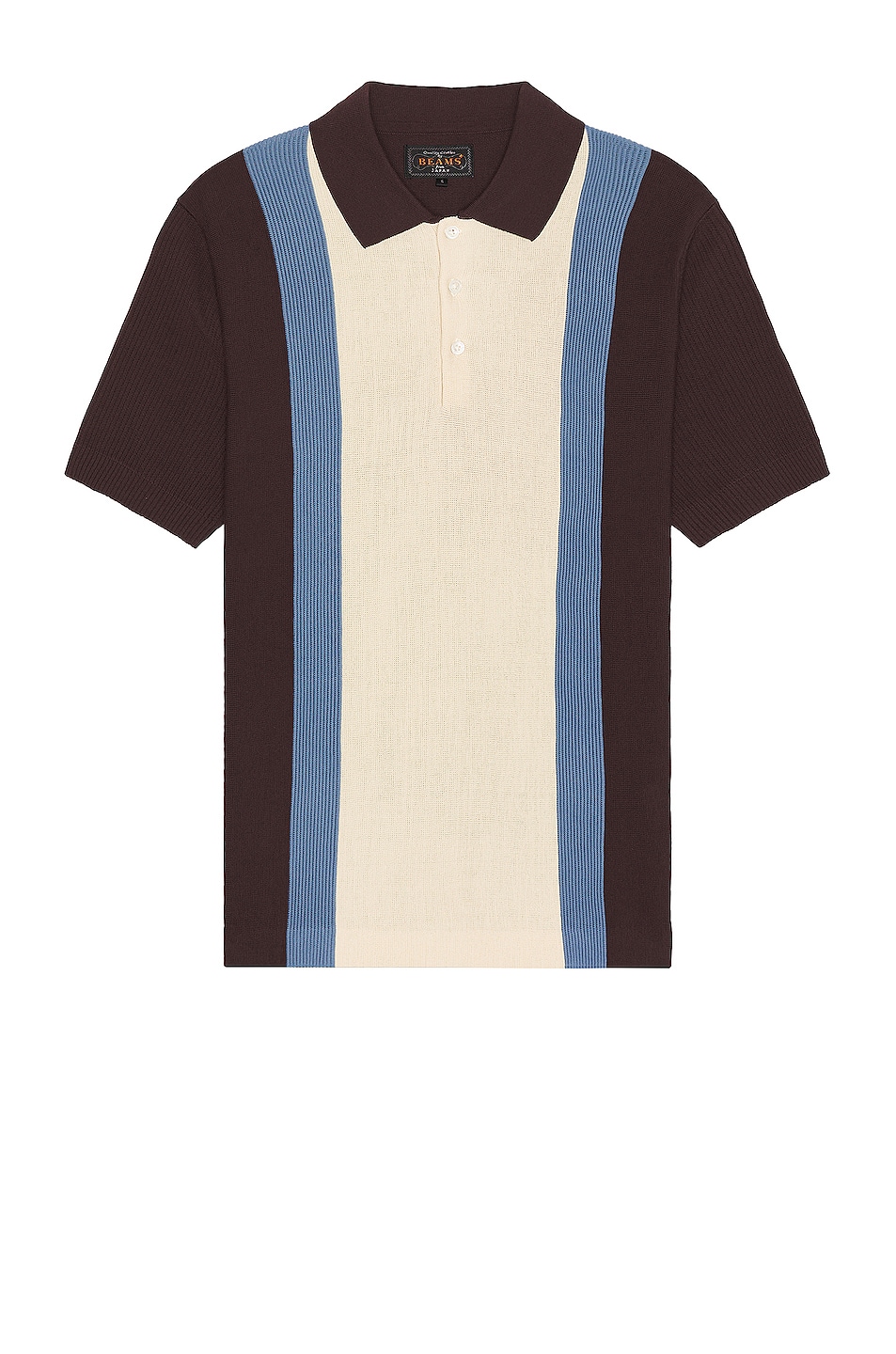 Image 1 of Beams Plus Knit Stripe Polo in Brown