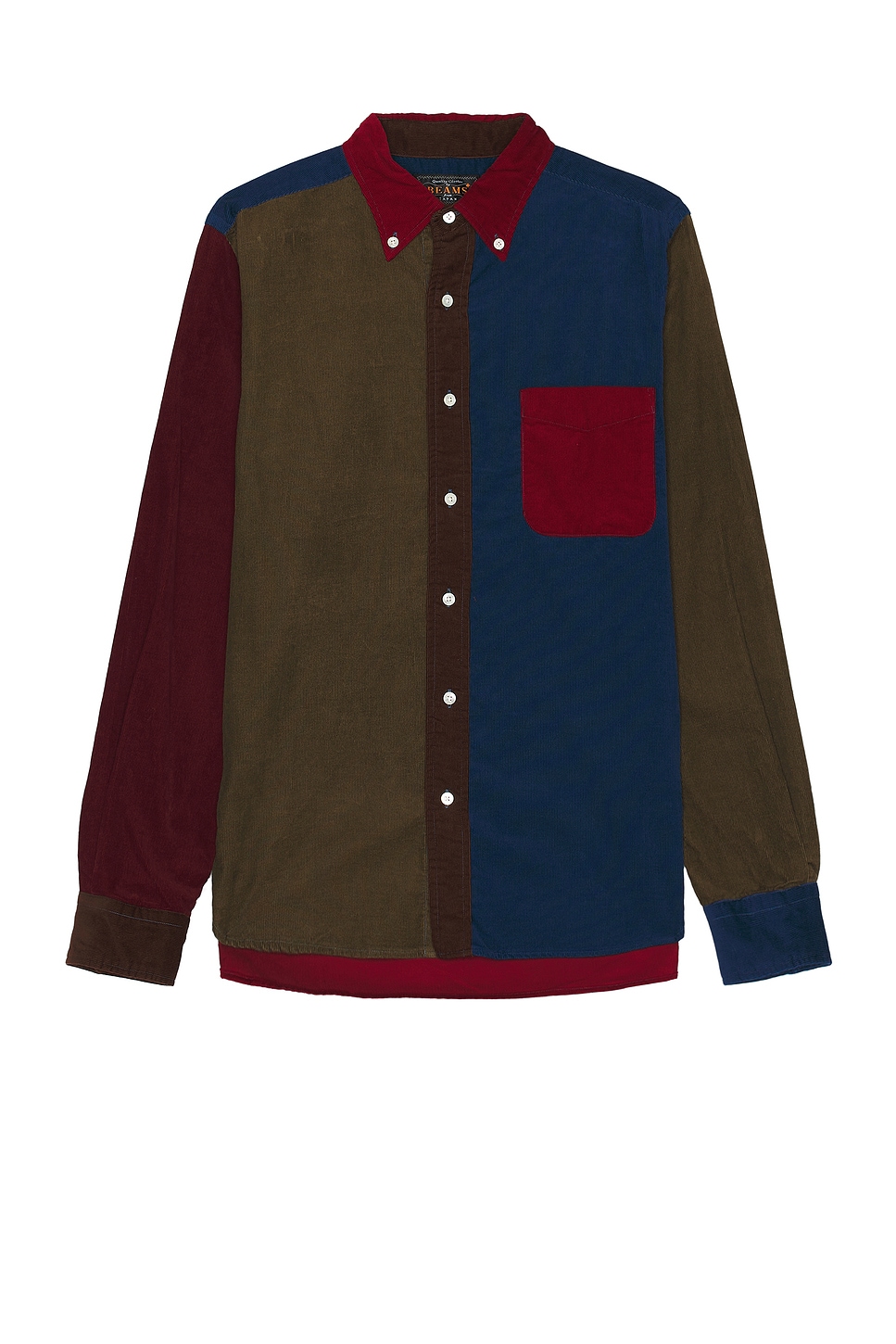 Image 1 of Beams Plus B.d. Corduroy Panel Shirt in Red