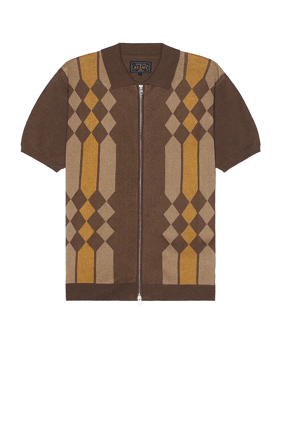 Image 1 of Beams Plus Zip Knit Polo Stripe in Brown