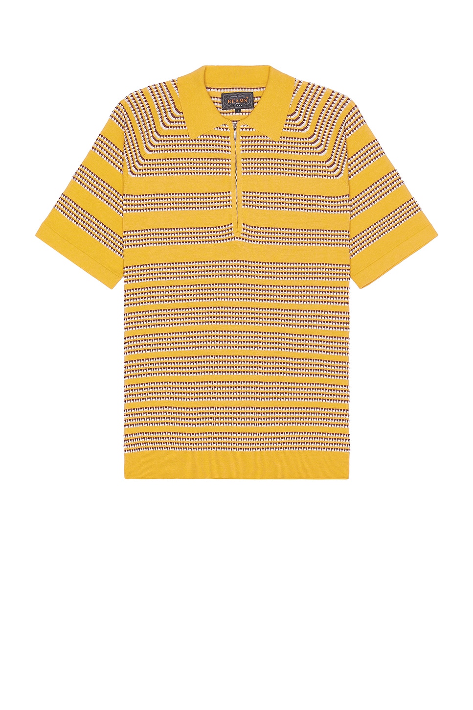Image 1 of Beams Plus Half Zip Knit Polo Jacquard in Yellow