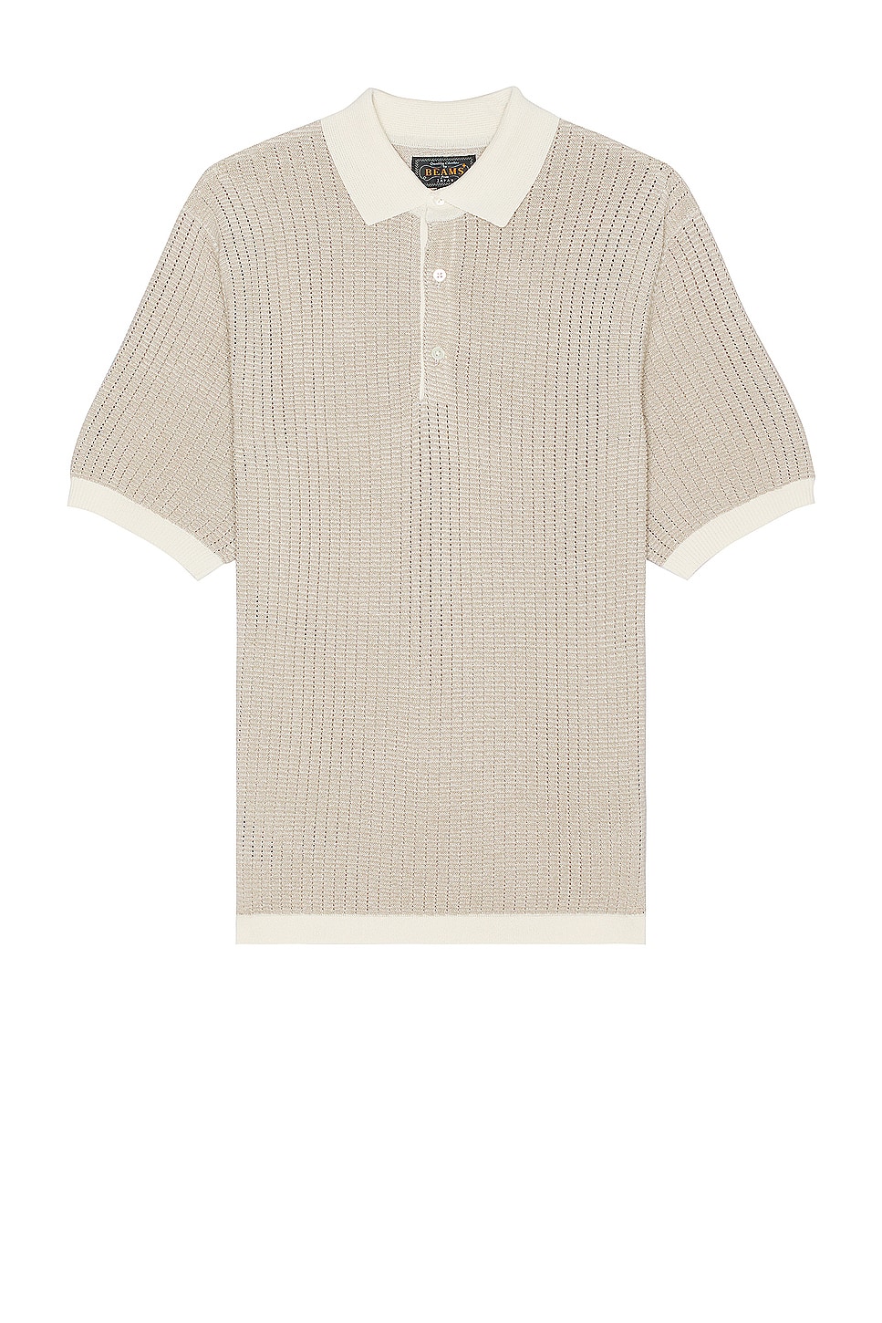 Image 1 of Beams Plus Knit Polo Washi 2 Tone in Off White