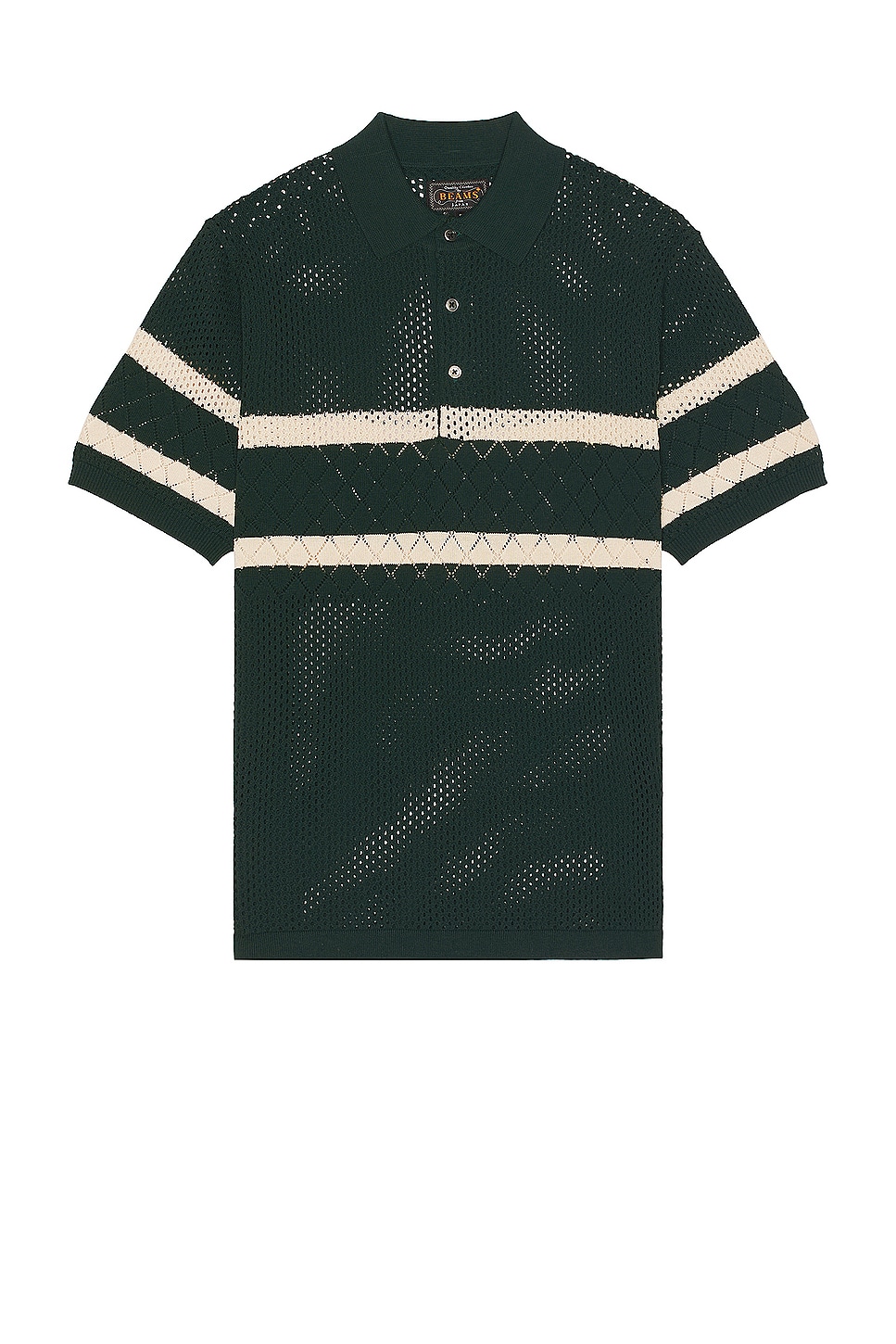Image 1 of Beams Plus Knit Polo Mesh Stripe in Green