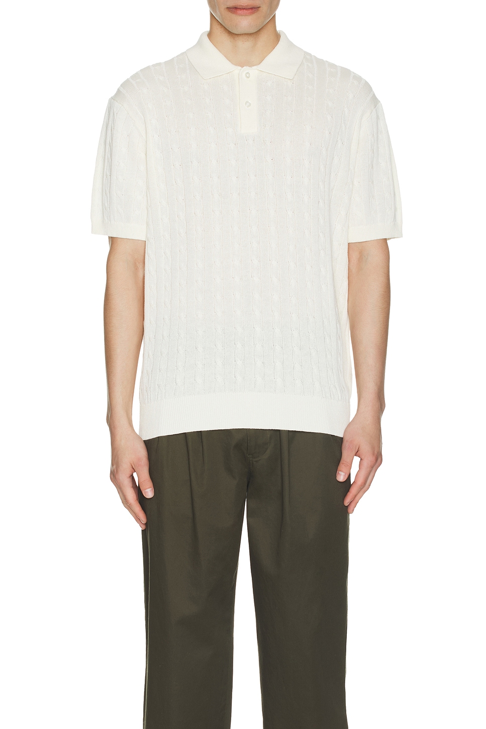 Image 1 of Beams Plus Knit Polo Cable in White