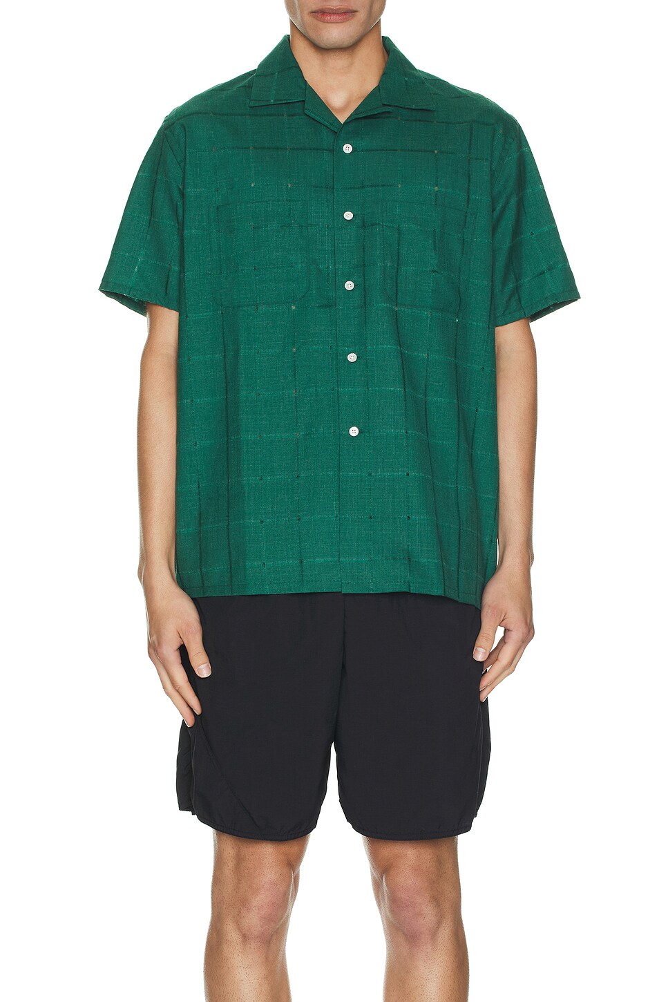 Image 1 of Beams Plus Open Collar Tw Mesh in Green