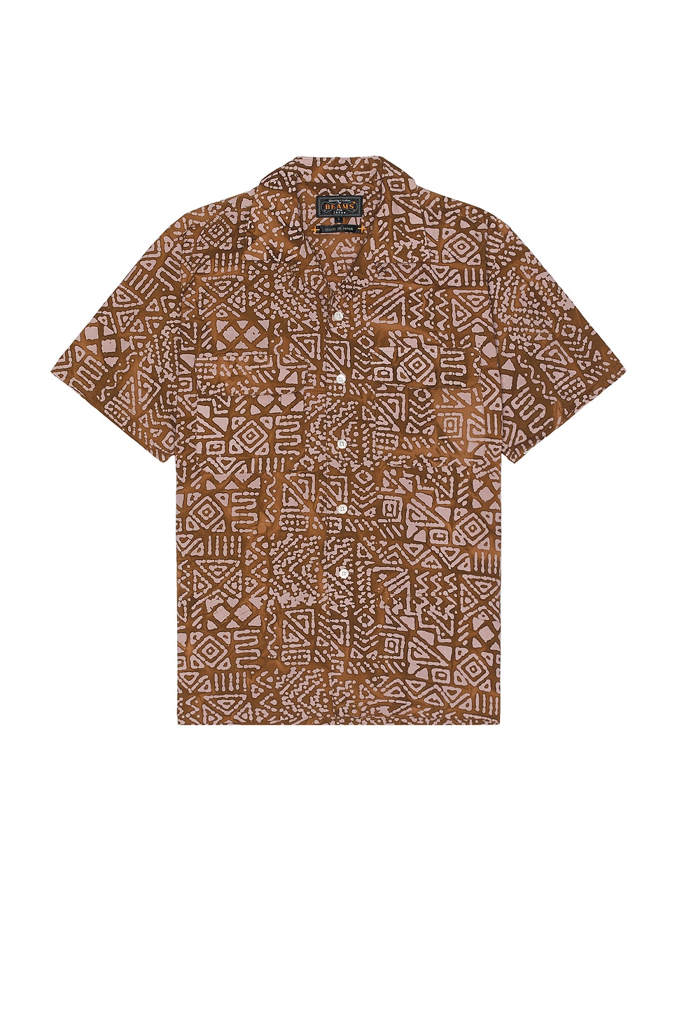 Image 1 of Beams Plus Open Collar Batik Print in Brown