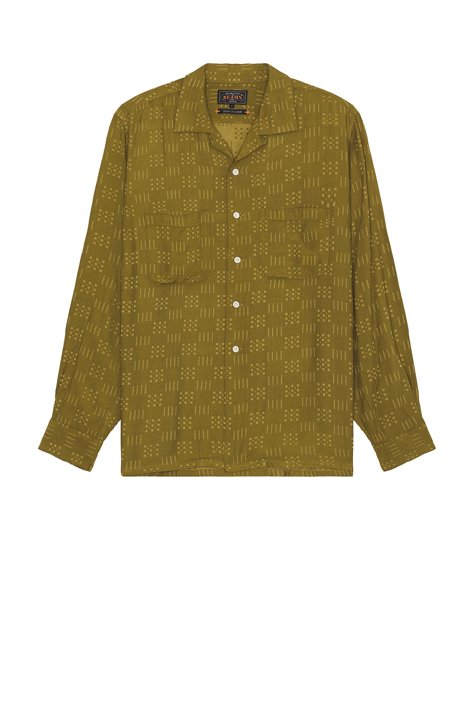 Shop Beams Open Collar Shirt Jacquard In Olive