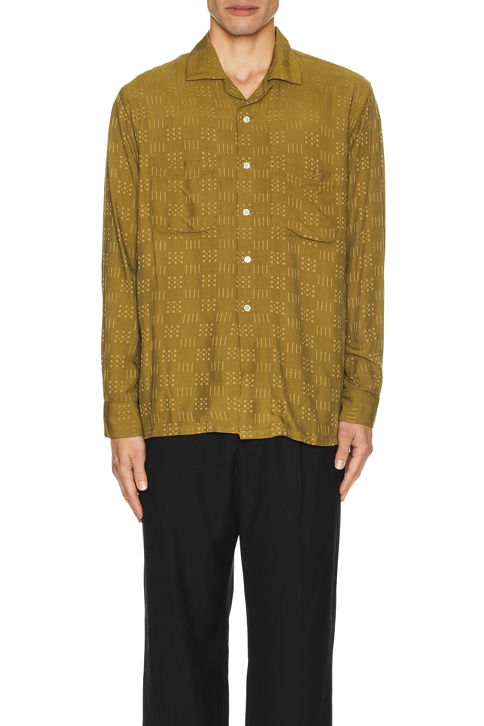Image 1 of Beams Plus Open Collar Shirt Jacquard in Olive