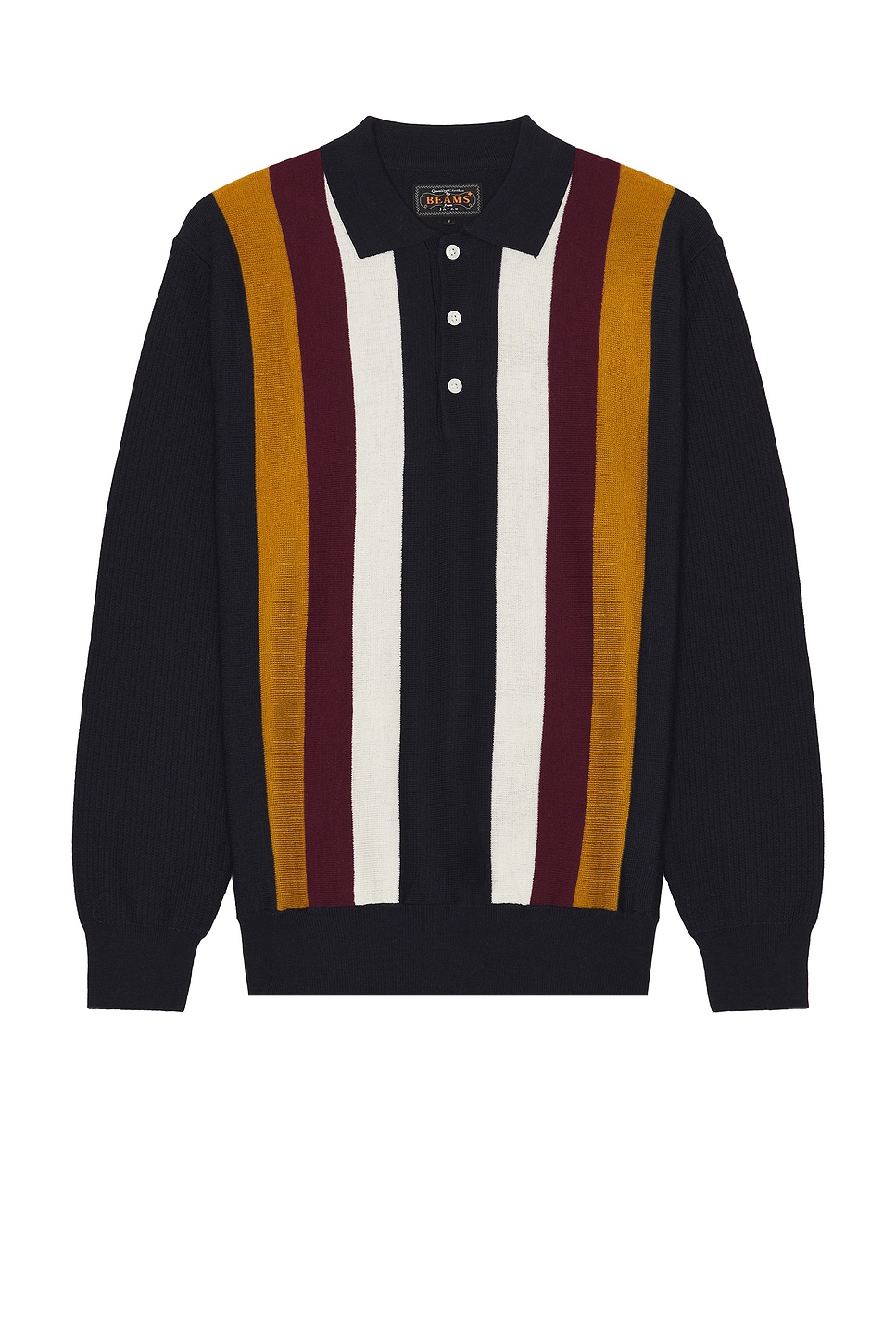 Beams Knit Polo Stripe In Navy