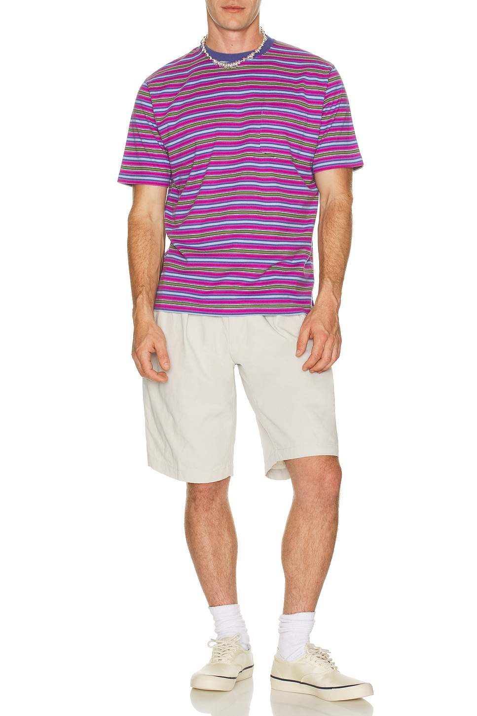 Image 1 of Beams Plus Pocket Tee Multi Stripe in Purple