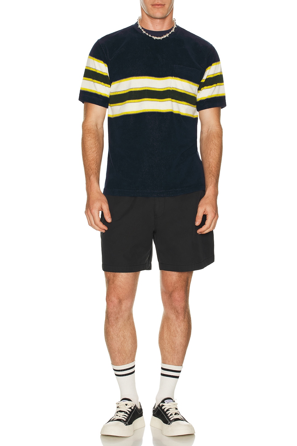 Image 1 of Beams Plus Pocket Tee Stripe Pile in Navy