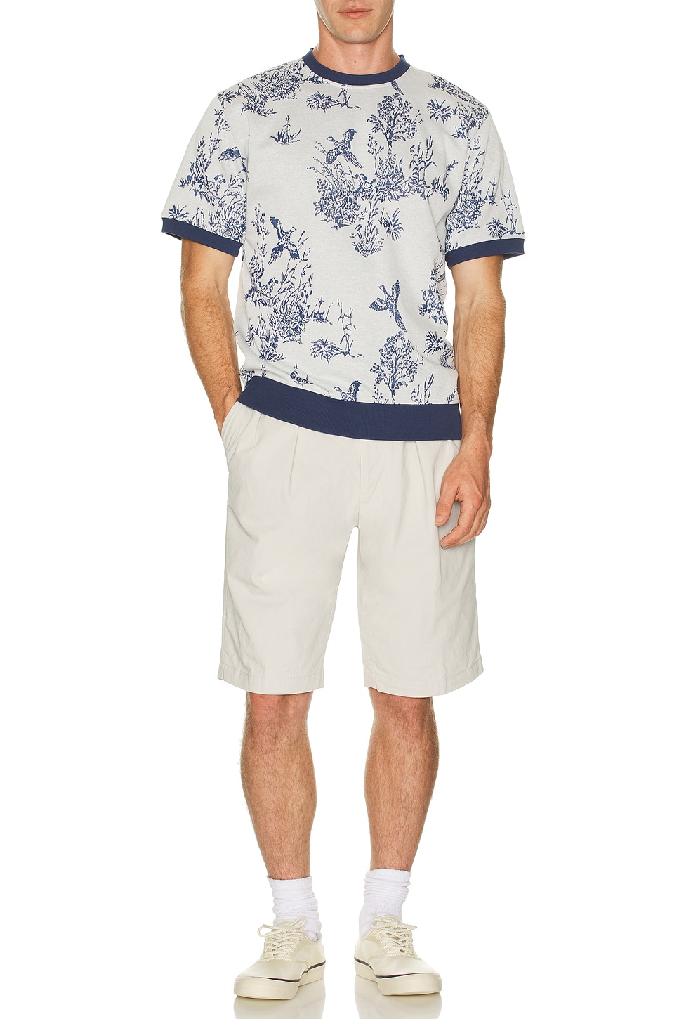 Image 1 of Beams Plus Knit Tee Bird Jacquard in Off White