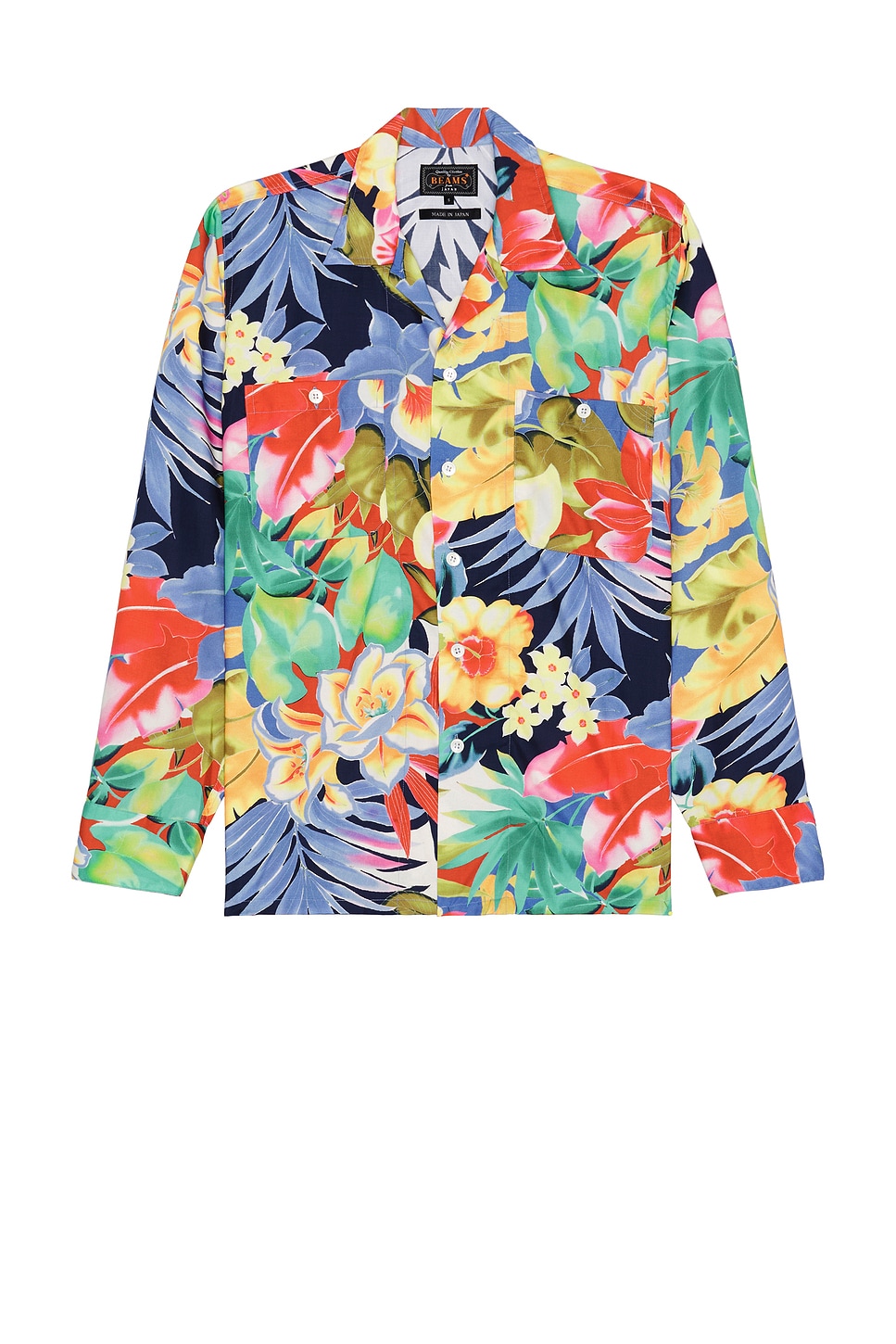 Mil Open Collar Tropical Pattern Print in Black
