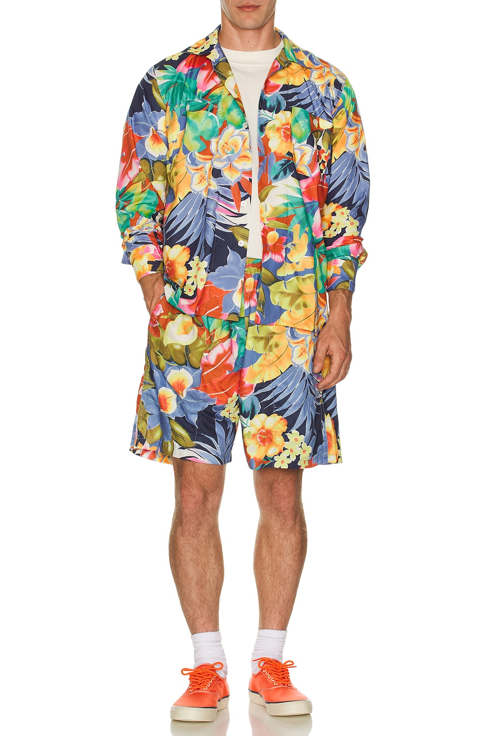 Image 1 of Beams Plus Mil Open Collar Tropical Pattern Print in Navy