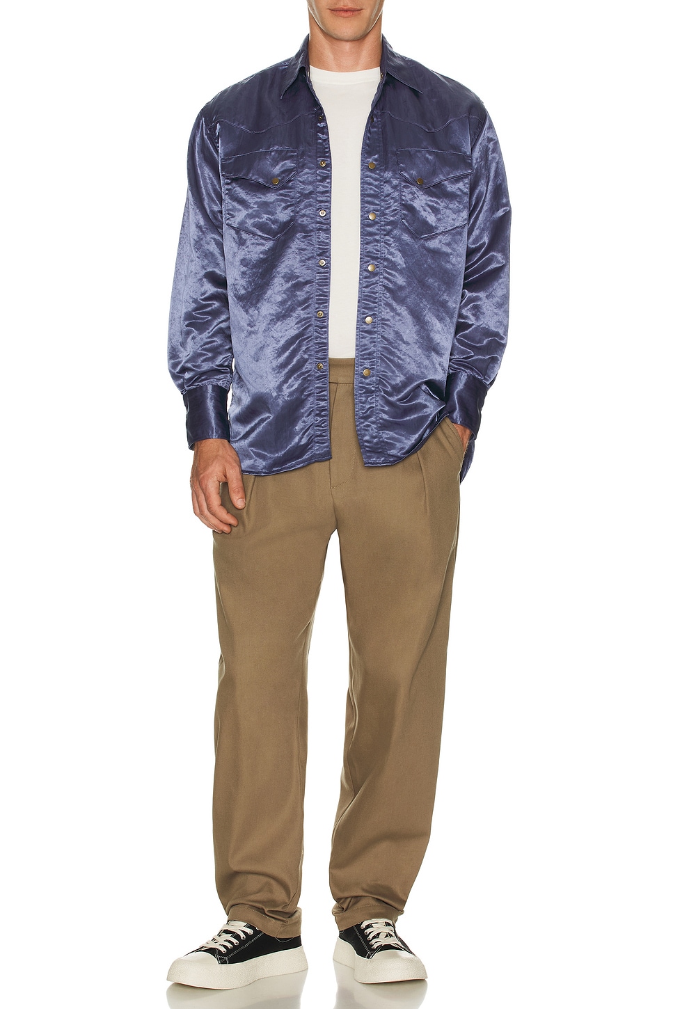 Image 1 of Beams Plus Western Shirt Broken Nylon Satin in Navy
