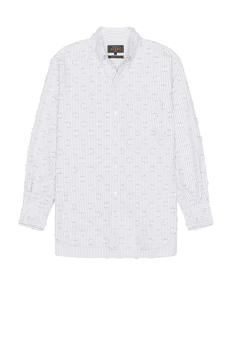 Image 1 of Beams Plus B.D. Classic-Fit Burnout Dot Candy Stripe in Blue Stripe