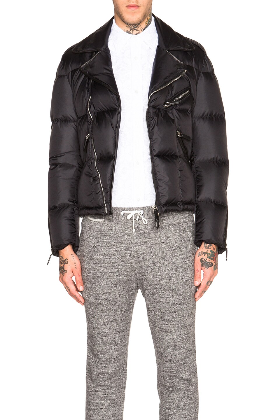 Burberry Prorsum Nylon Down Filled Biker Jacket In Black Fwrd Image 1 Of Burberry Prorsum Nylon Down Filled Biker Jacket In Black