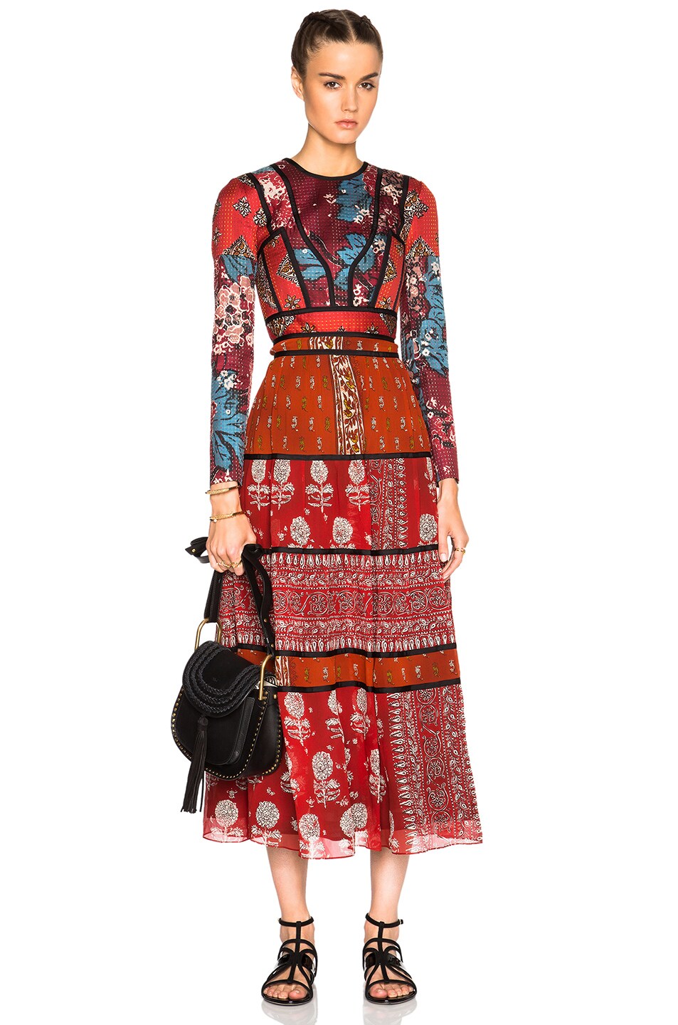 Image 1 of Burberry Prorsum Military Floral Print Silk Crepon Dress in Red Multi