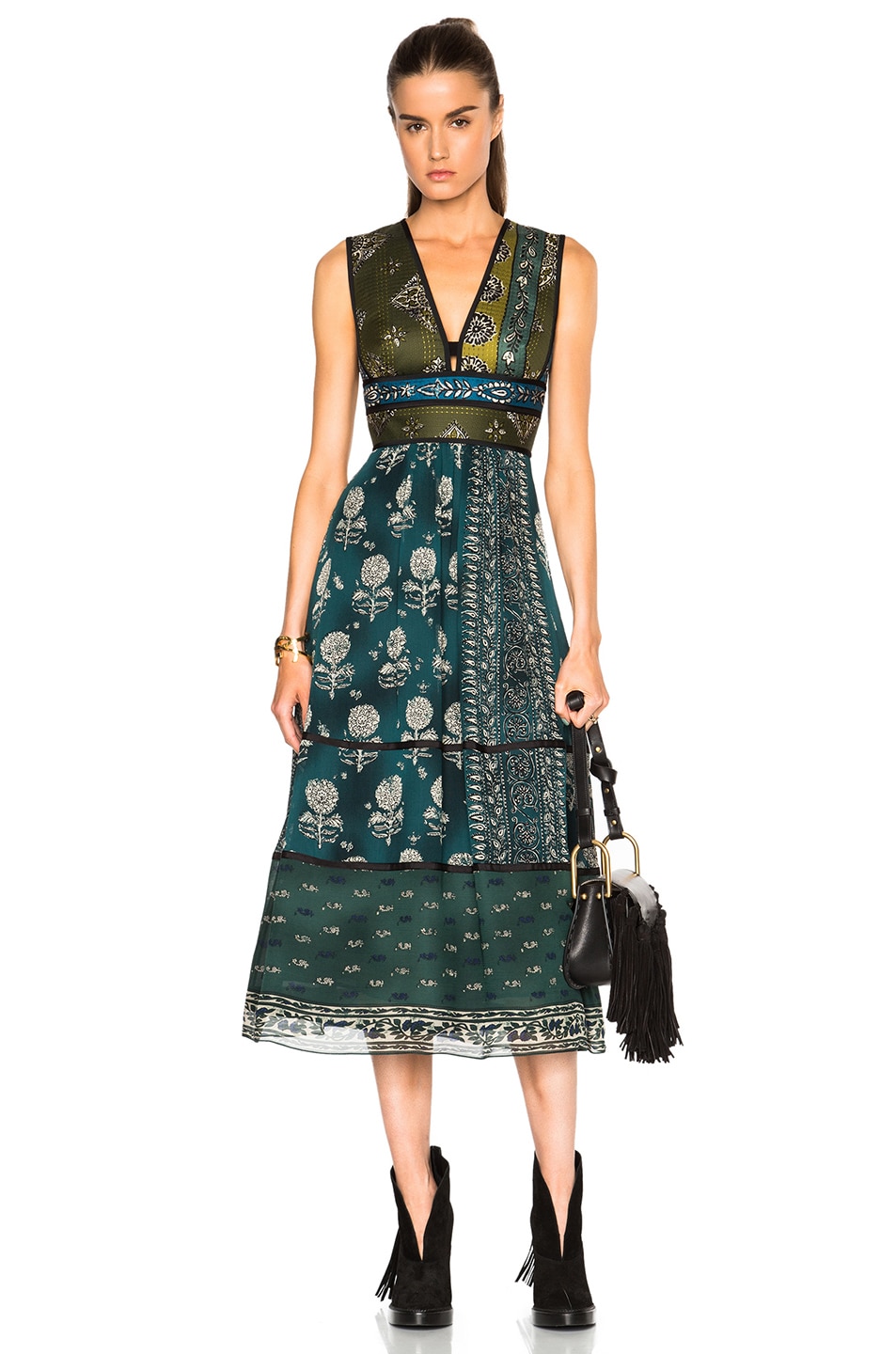 Image 1 of Burberry Prorsum Geometric Floral Print Silk Crepon Dress in Teal Blue