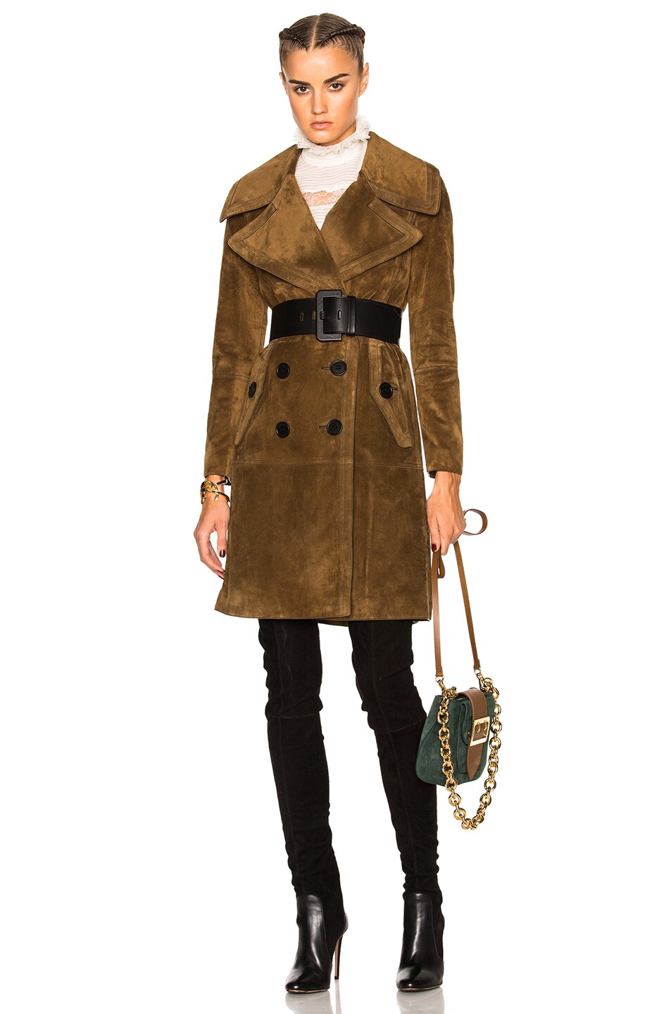 Image 1 of Burberry Suede Coat in Charcoal Brown