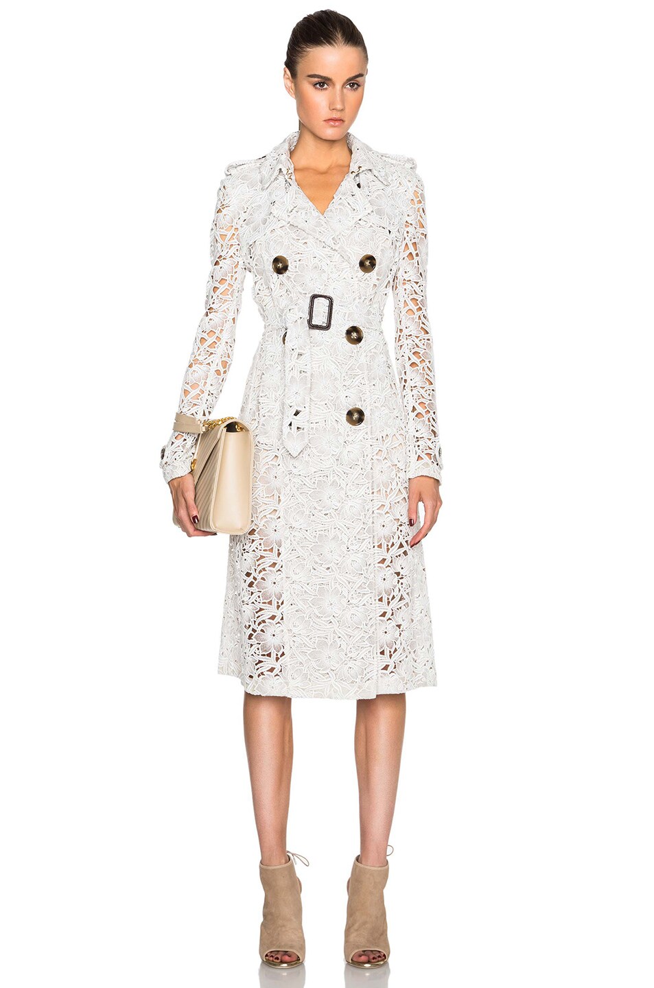 Image 1 of Burberry Prorsum Lace Trench Coat in White