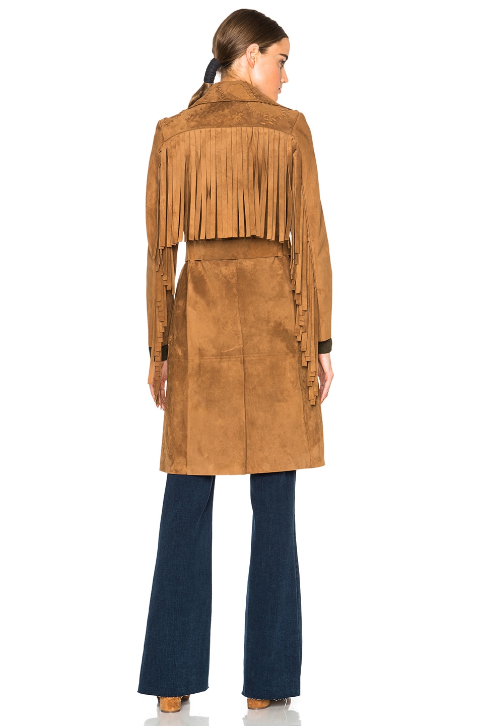 Image 1 of Burberry Prorsum Suede Fringe Trench Coat in Sepia Brown