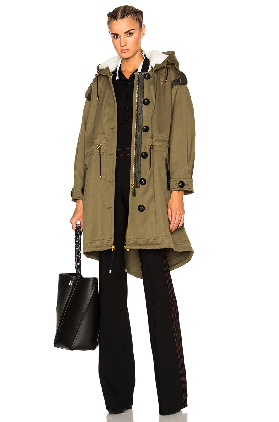 Image 1 of Burberry Prorsum Oversized Shearling Parka in Olive