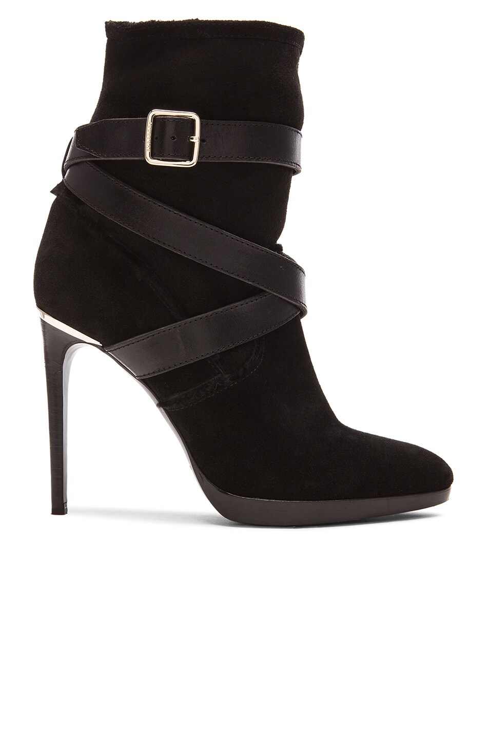 Image 1 of Burberry Prorsum Cadey Strap Suede & Sheep Shearling Booties in Black