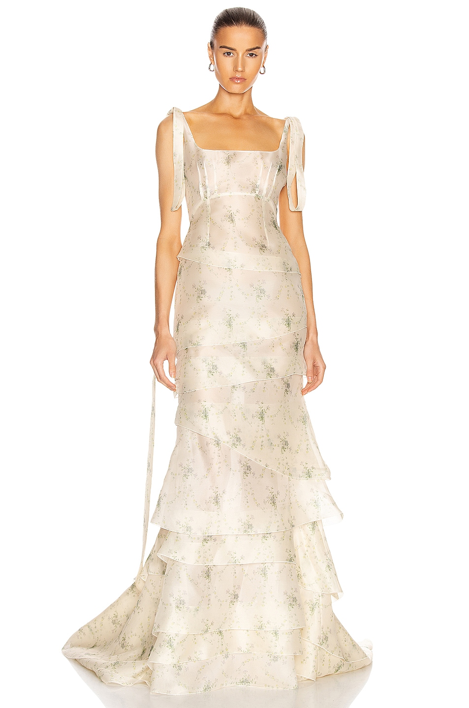 Image 1 of Brock Collection Quarrie Tiered Floral Maxi Dress in Natural