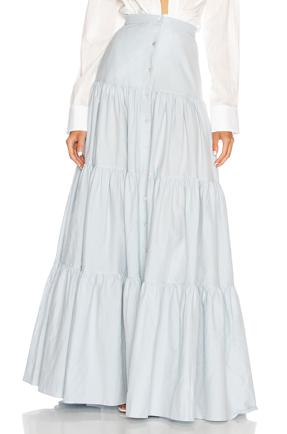 Image 1 of Brock Collection Quanika Button Down Maxi Skirt in Light/Pastel Blue