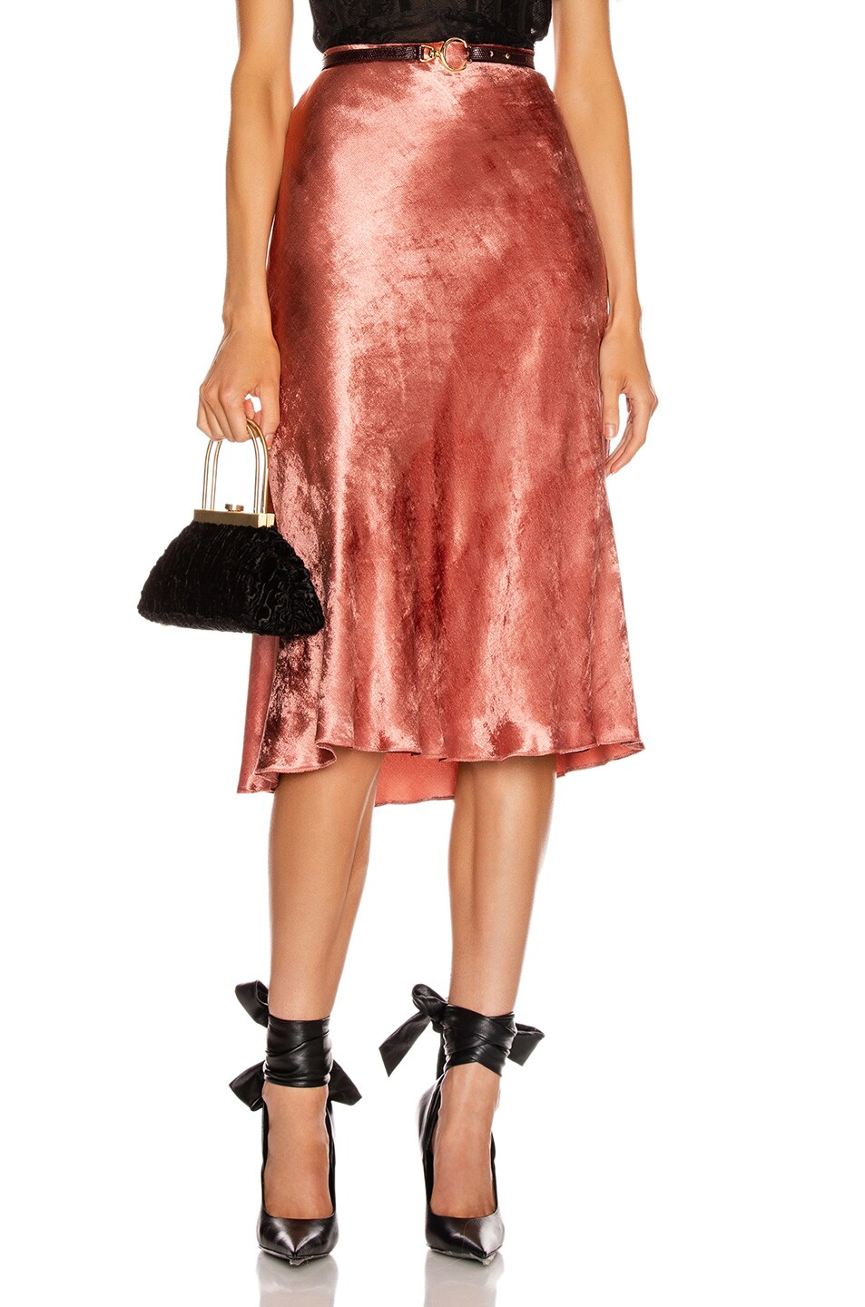 Image 1 of Brock Collection Perwinkle Velvet Midi Skirt in Pink