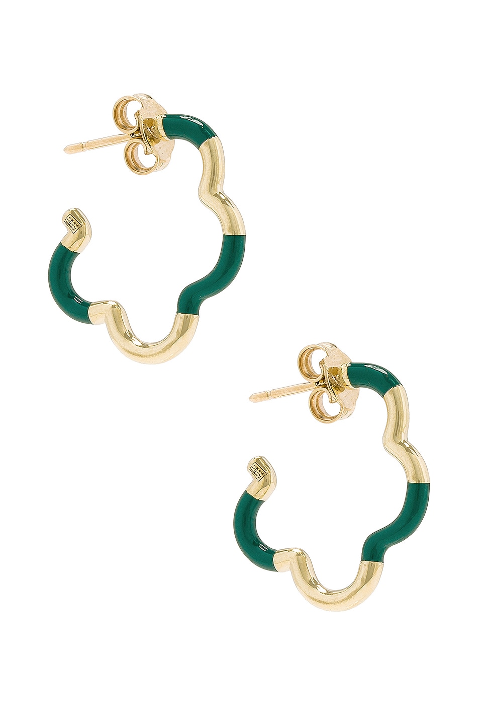 Image 1 of BEA BONGIASCA B Mini Earrings in Yellow Gold & Evergreen