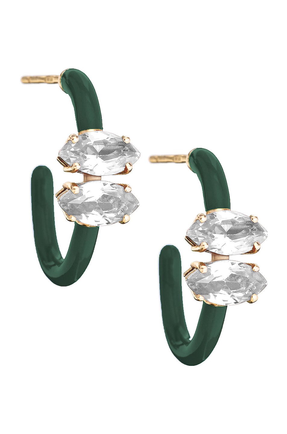 Image 1 of BEA BONGIASCA Marquise Cut Vine Hoop Earrings in Crystal & Emerald