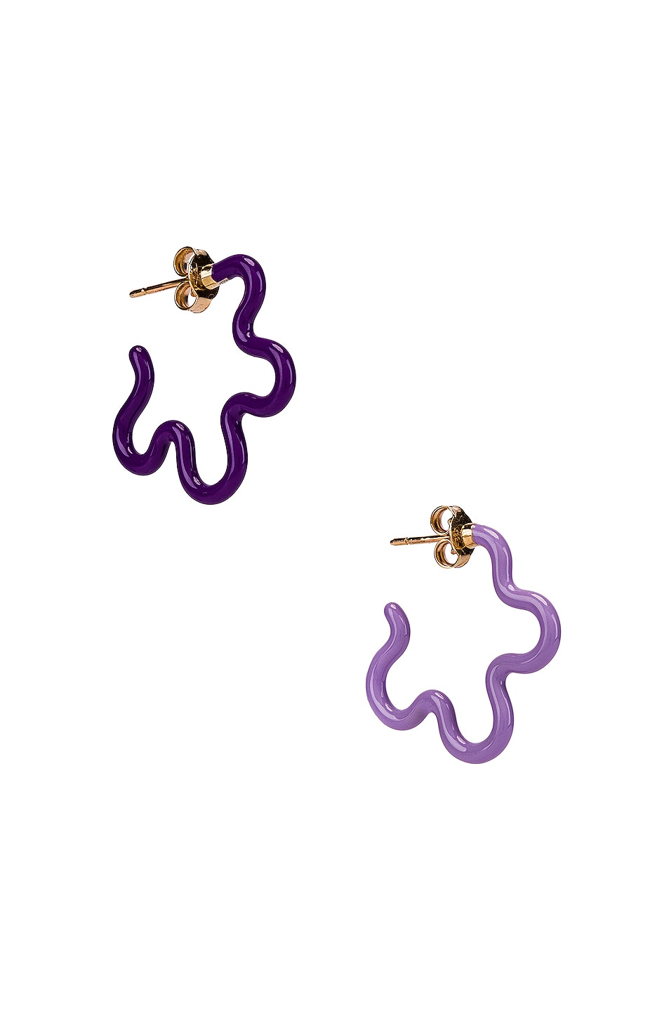 Image 1 of BEA BONGIASCA Two Tone Asymmetrical Flower Earrings in Lavender & Purple