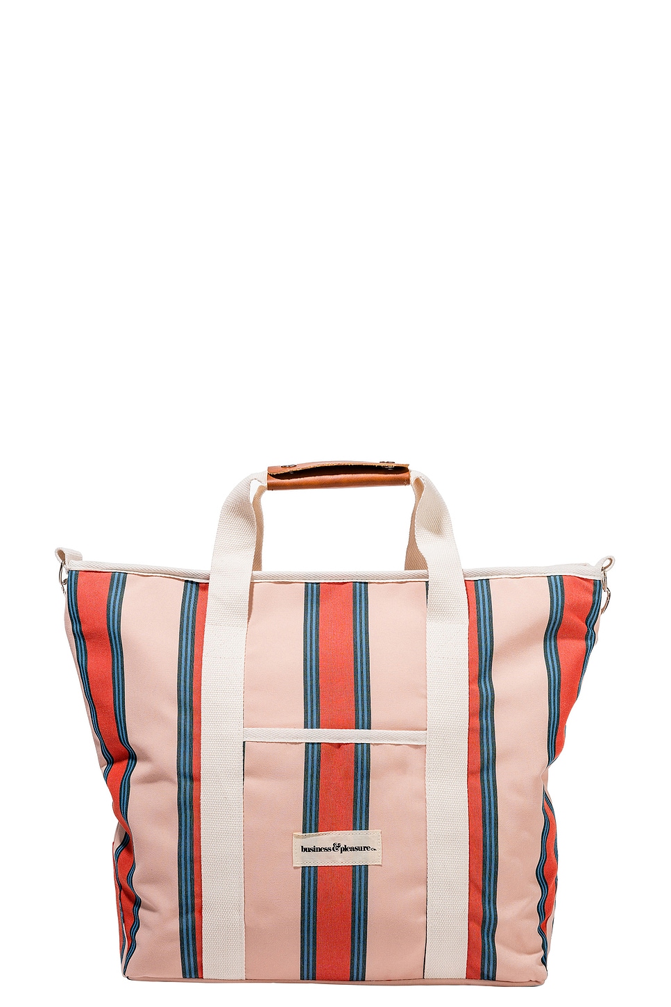 Image 1 of business & pleasure co. Cooler Tote Bag in Bistro Dusty Pink Stripe